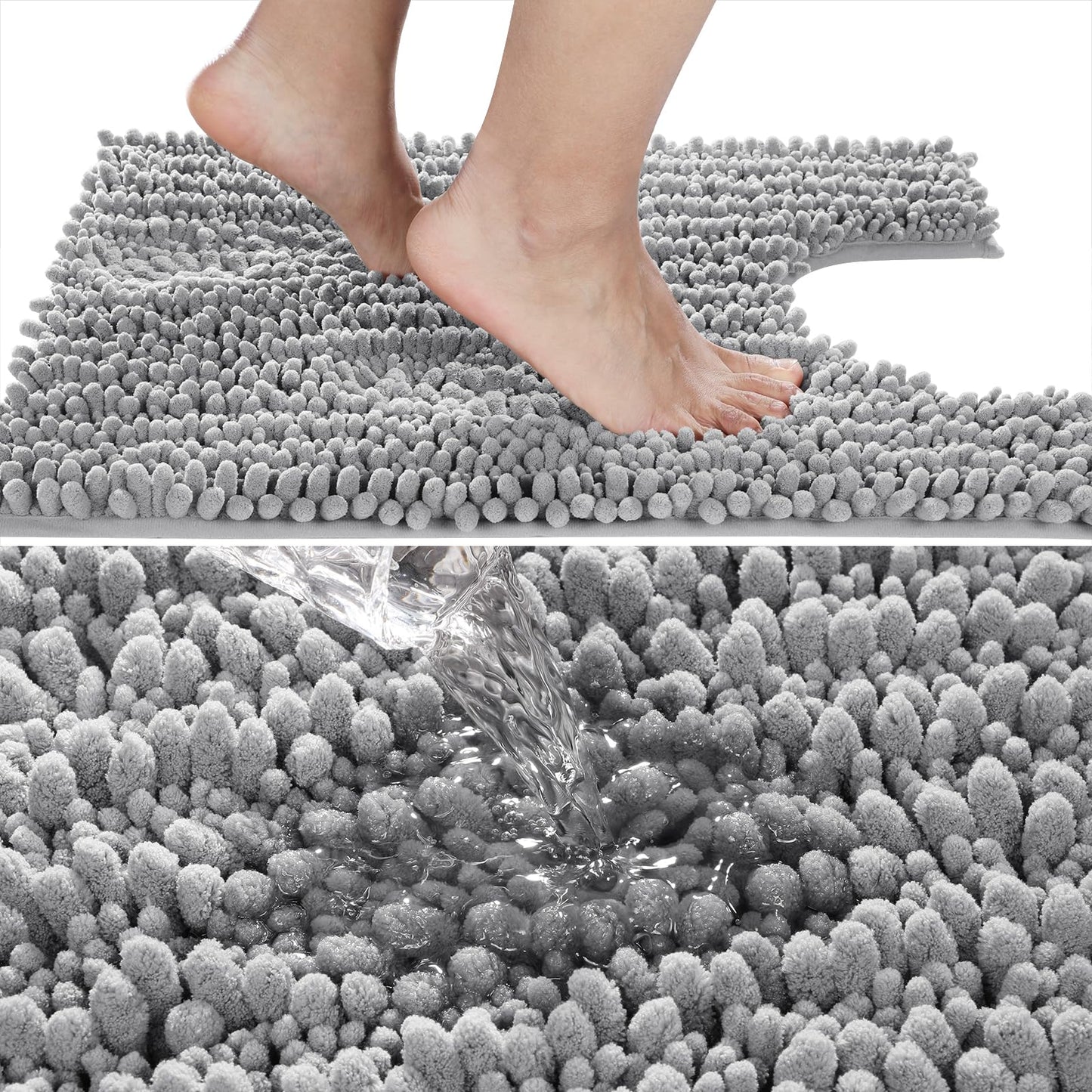 Yimobra Toilet Rug U Shaped Washable 24x20 Inch - Ultra Soft Absorbent Chenille Bath Rugs for Toilet, Quick Dry & Machine Washable, Non Slip Contour Bathroom Mat, Gray