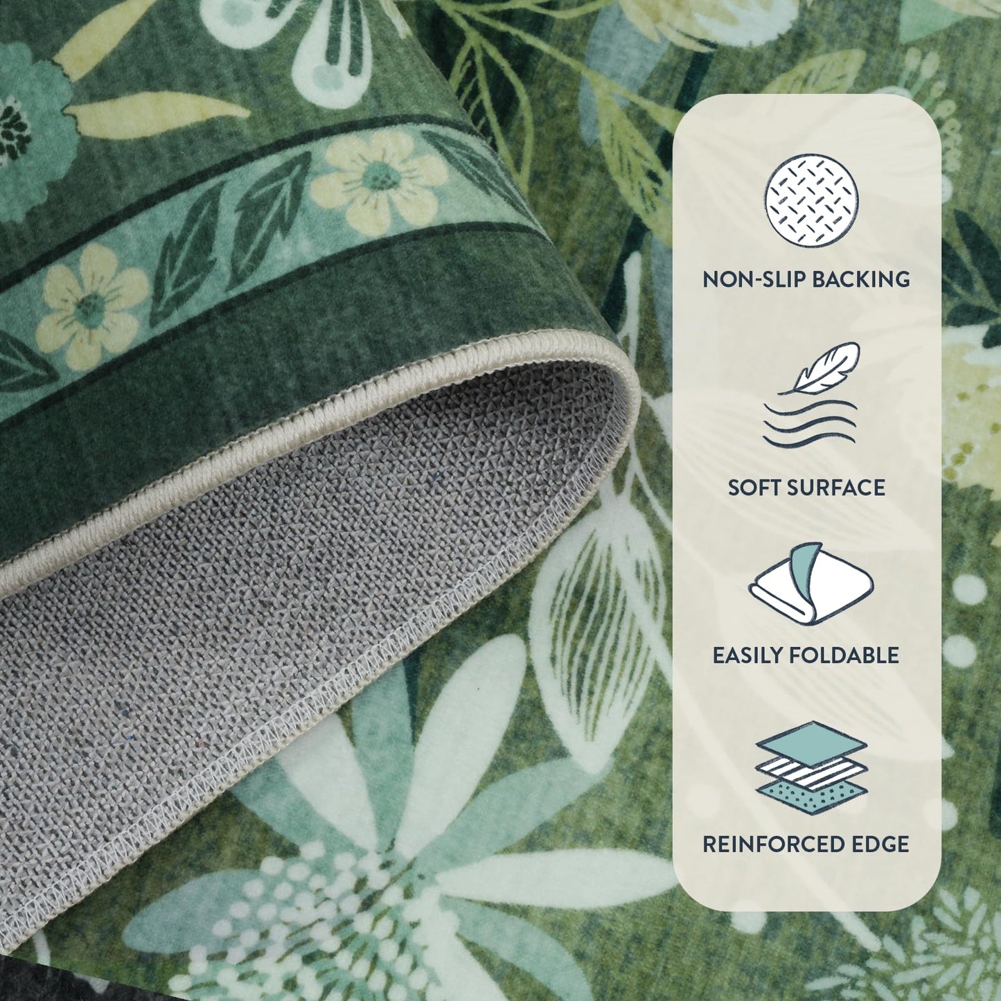 Anidaroel Green Botanical Floral Washable 5x7 Area Rugs, Abstract Large Rugs for Living Room Non-Slip Soft Modern Rugs for Bedroom, Stain Resistant Accent Floor Carpet for Dining Room Entryway
