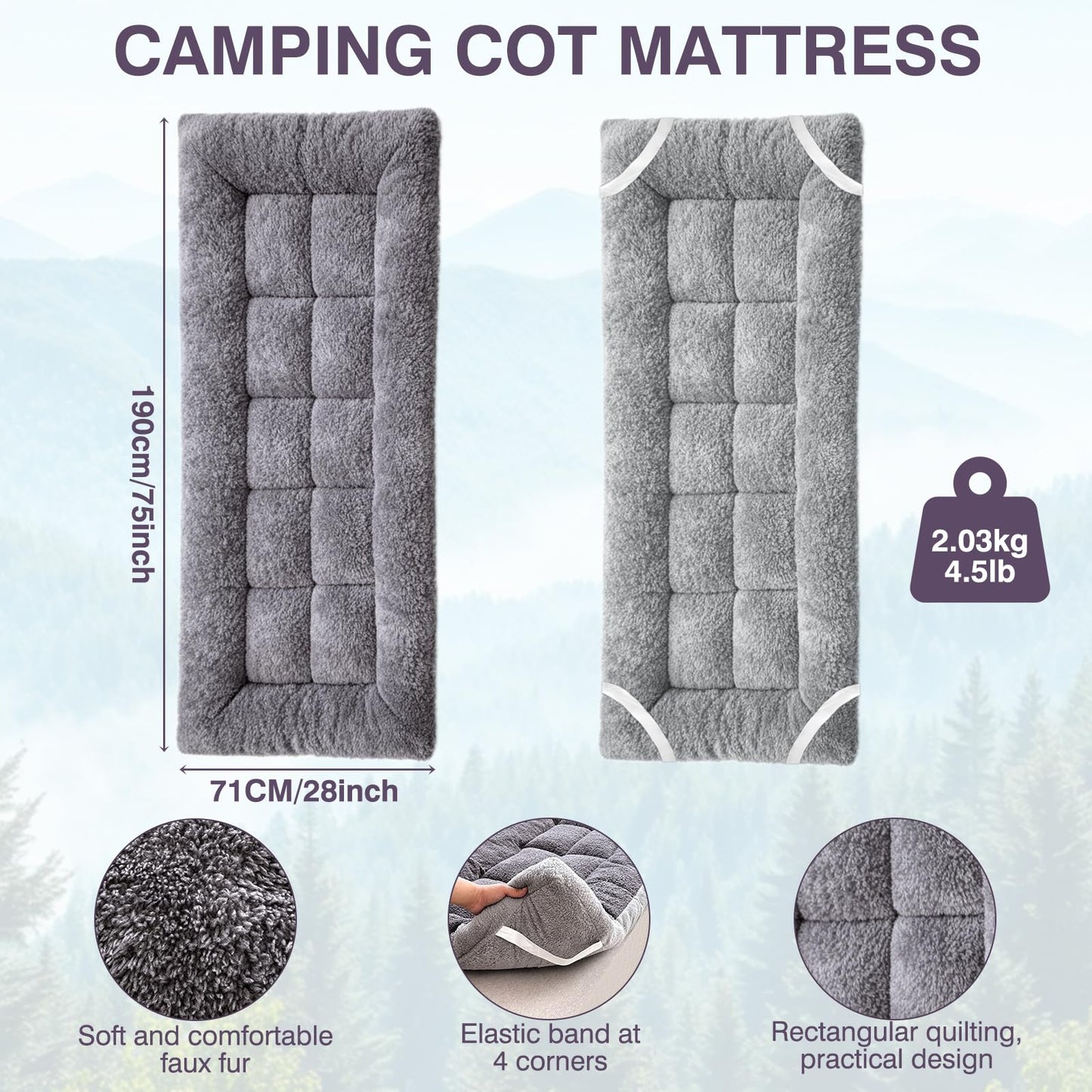 Thick Camping Sleeping Pad - Soft Lamb Fluff Camping Cot Pads for Adults, Lightweight Foldable Sleeping Mat, Non-Slip Camping Mattress Pad for Travel Backpacking Hiking Car Tent Home Office Nap