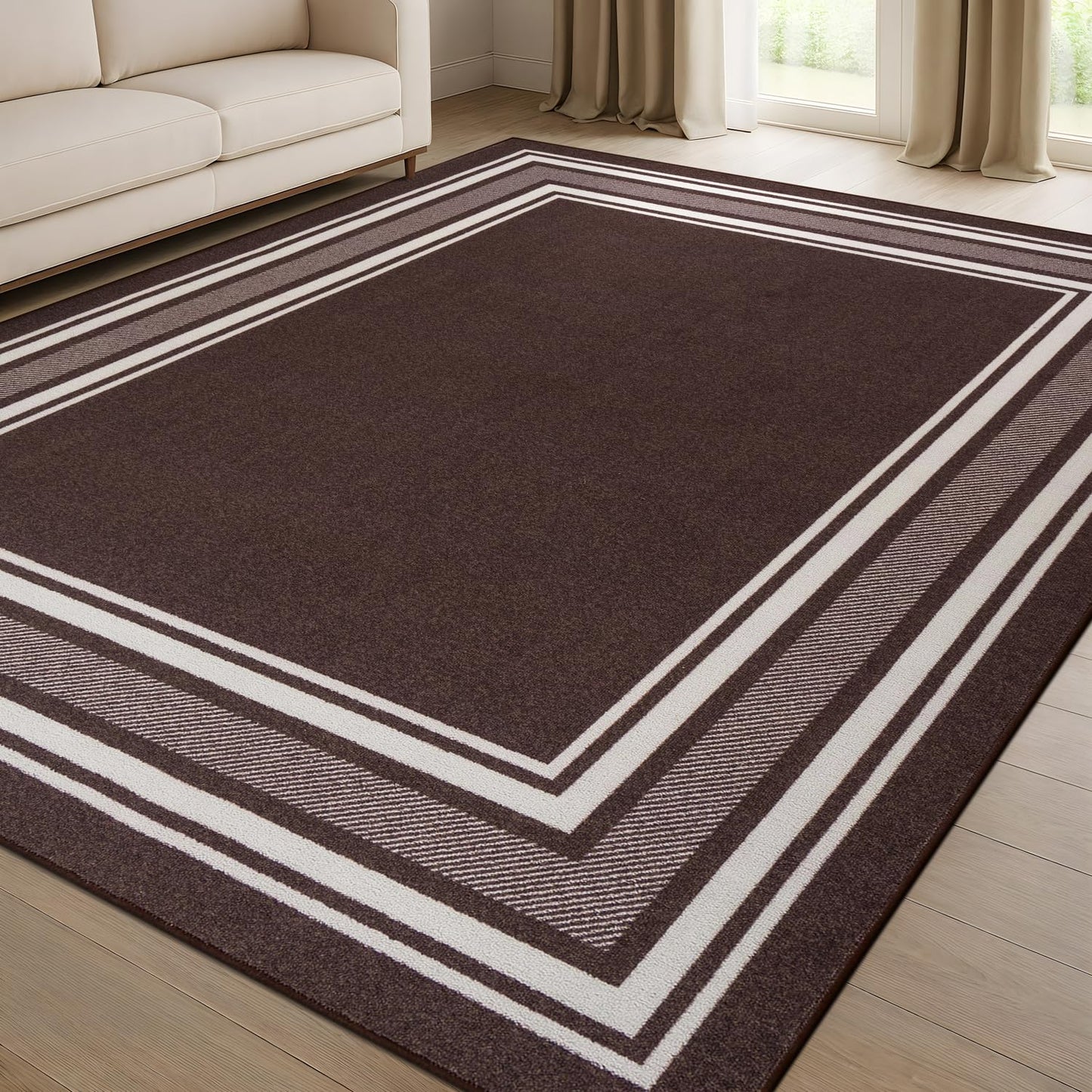 Beverly Rug Non Slip Area Rugs 3x5 Modern Bordered Non Skid Rubber Backing Soft Area Rug for Living Dining Room Easy to Clean Non Shedding Kitchen Bedroom Indoor Carpet 3 x 5 Brown