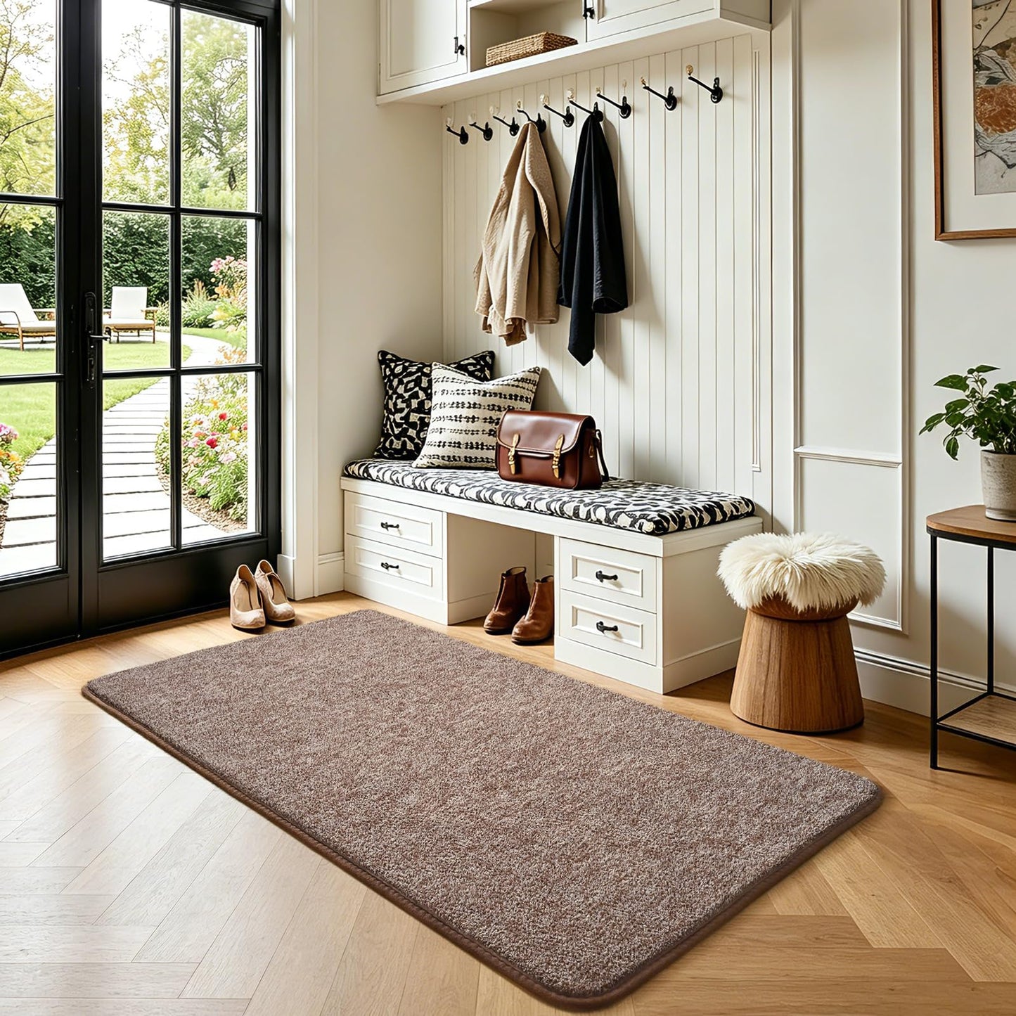 Keeko Soft 2x4 Small Runner Rug Brown, Bedside Rugs for Bedroom Indoor Runner Hallway Carpets Non Slip Living Room Area Throw Rugs Memory Foam Laundry Room Rug for Teen Kids Boys Dorm Room Decor