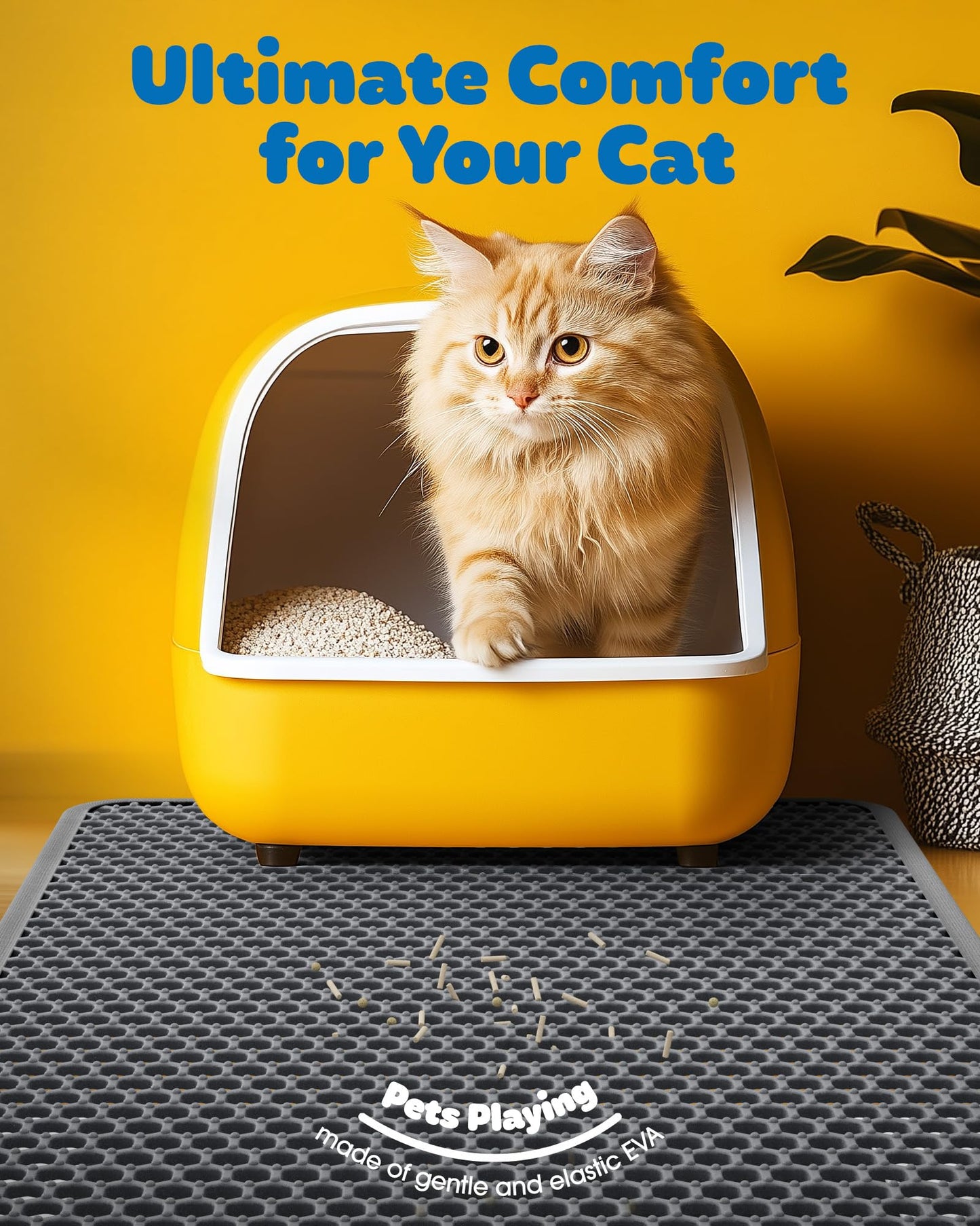 Cat Litter Mat - 30'' x 24'' Large Litter Trapping Mat, Easy to Clean Litter Box Mat, Waterproof, Urine-Proof, Non-Slip, Cat Toilet Training Systems Accessories, Grey