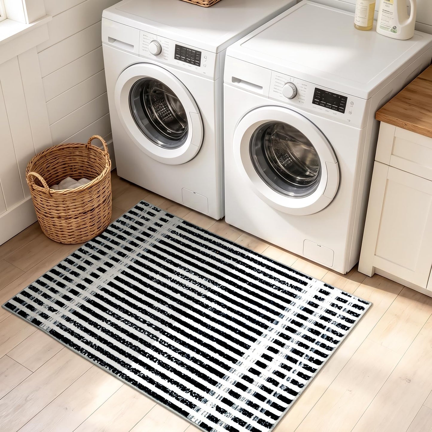 Washable 2x3 Modern Striped Area Rug, Abstract Small Throw Rug for Entryway