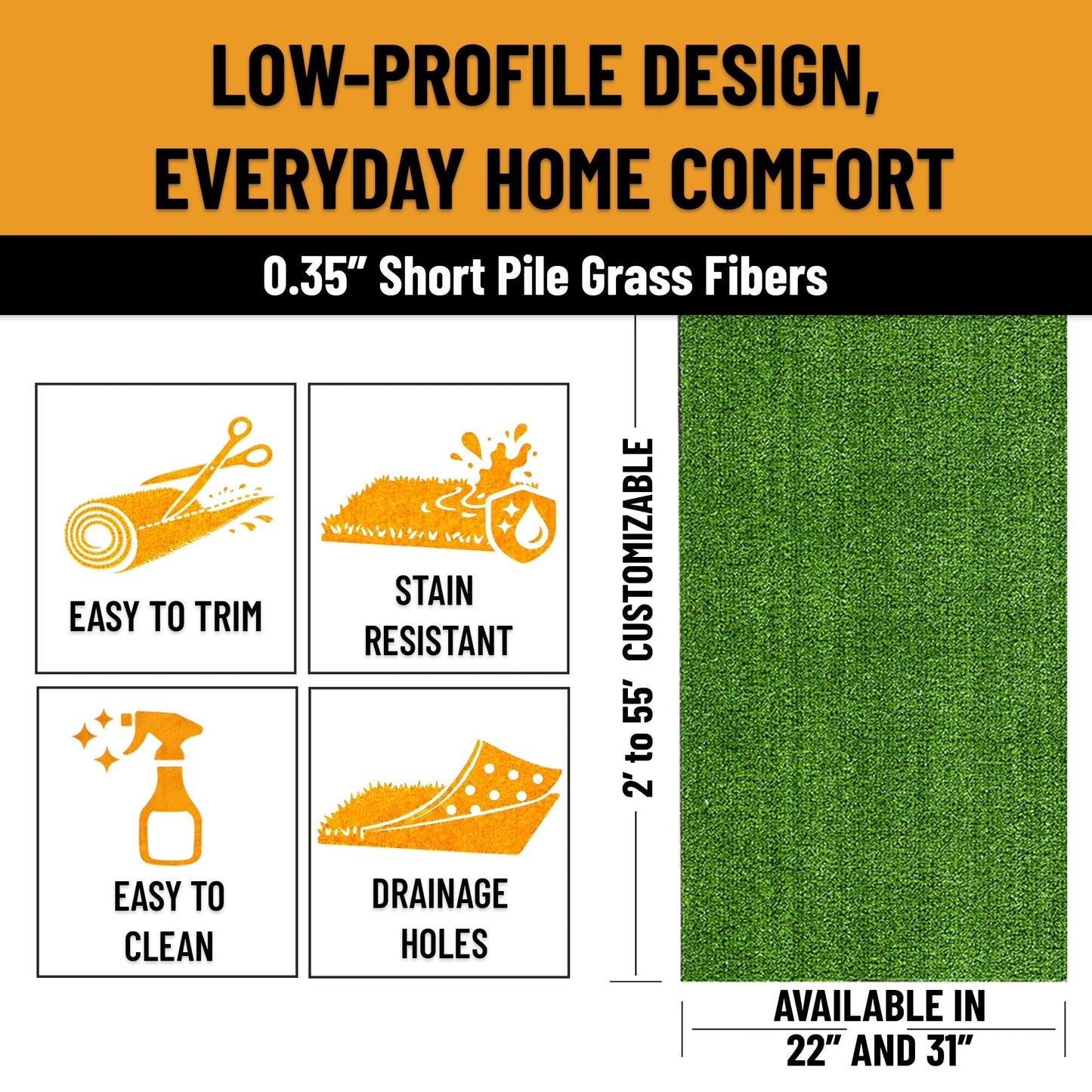 Ottomanson Artificial Grass Outdoor Runner Rug 2'7" x 10' – Waterproof Astro Turf with Drainage Holes – Patio & Lawn Decoration, Easy-Clean Dog Grass Mat