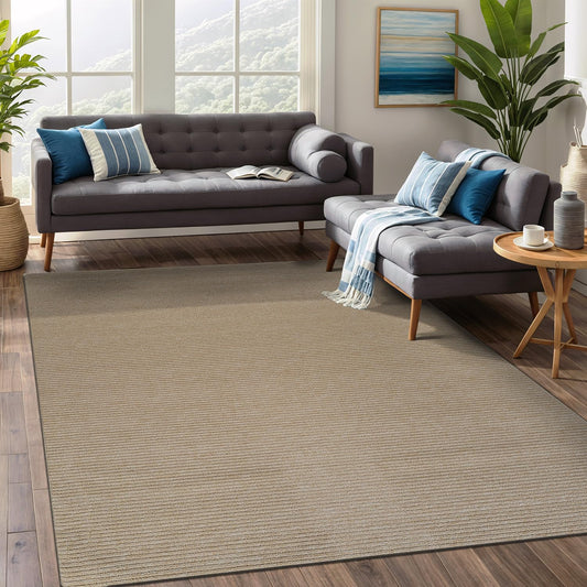 Beverly Rug Non-Slip Modern Rug 6x9 Solid Traditional Rubber Backing Machine Washable Soft Thin Indoor Area Rugs for Living Room Stain Resistant Non Shedding Casual Carpet (6 x 9 Beige)