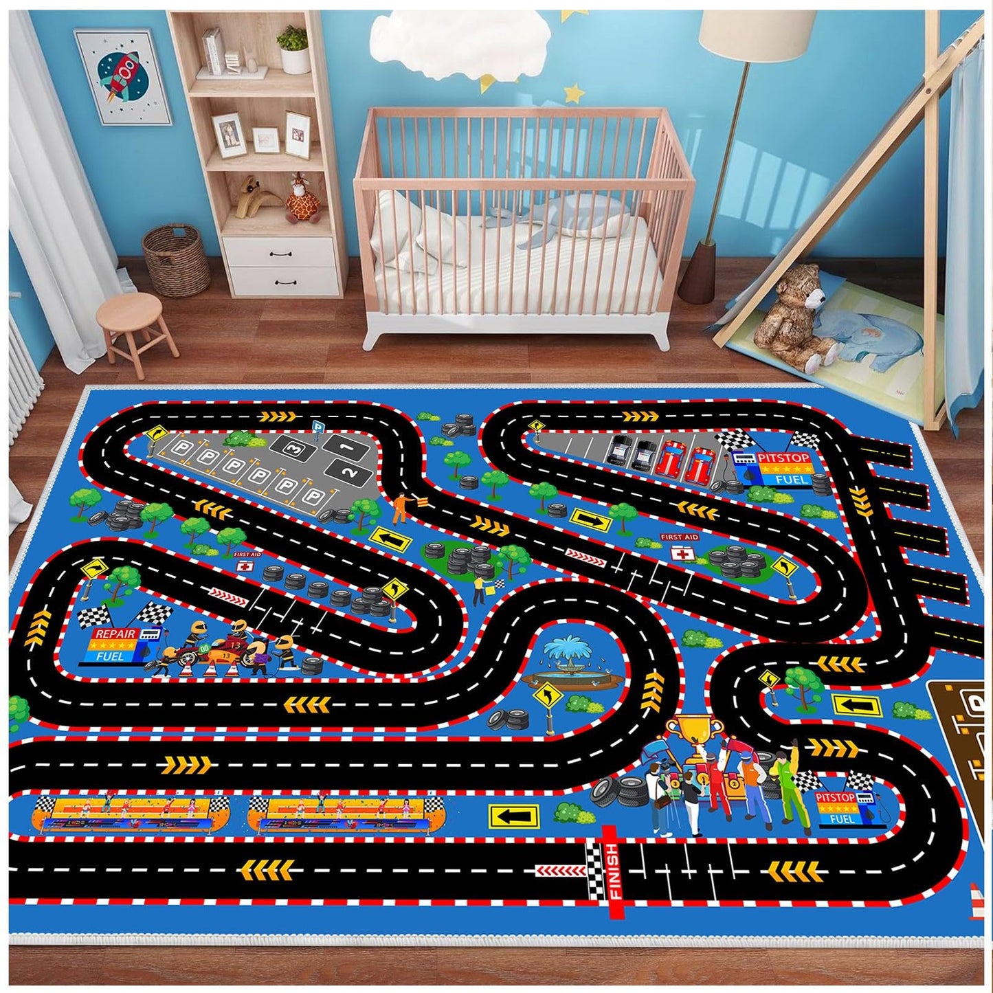 Kids Car Rug for Play Toy Cars, 39''x59'' Race Track Playmat Carpet Kid Play Road Rugs for Playroom Classroom Kids Room,Karting Road Racing Track Floor Mat Rug for Bedroom.
