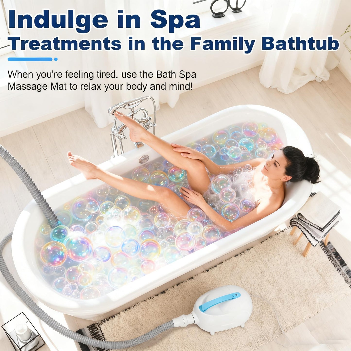 Bubble Bath Mat,Bubble Bath Massager for Smooth Bathtub – 3-Speed Adjustable Tub Spa Massager with Non-Slip Suction Cups and Remote Control – Ideal for Stress, Sore Muscles & Total Relaxation