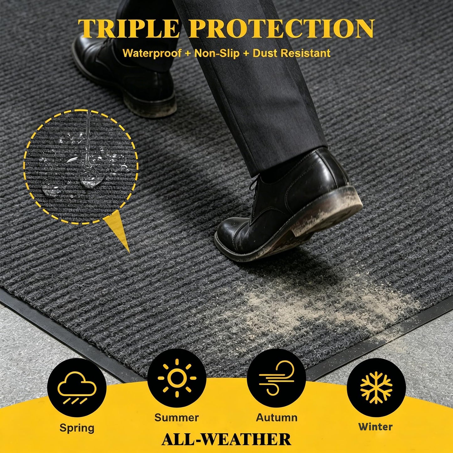 TANYOYO 3' X 10'Ft(40×118inches) Commercial Grade Door Floor Mat Brush Step Entrance Mat Vinyl Backed Utility Doormat Heavy Duty Floor Rugs Commercial Outdoor Carpet Indoor Entrance Mat，Grey