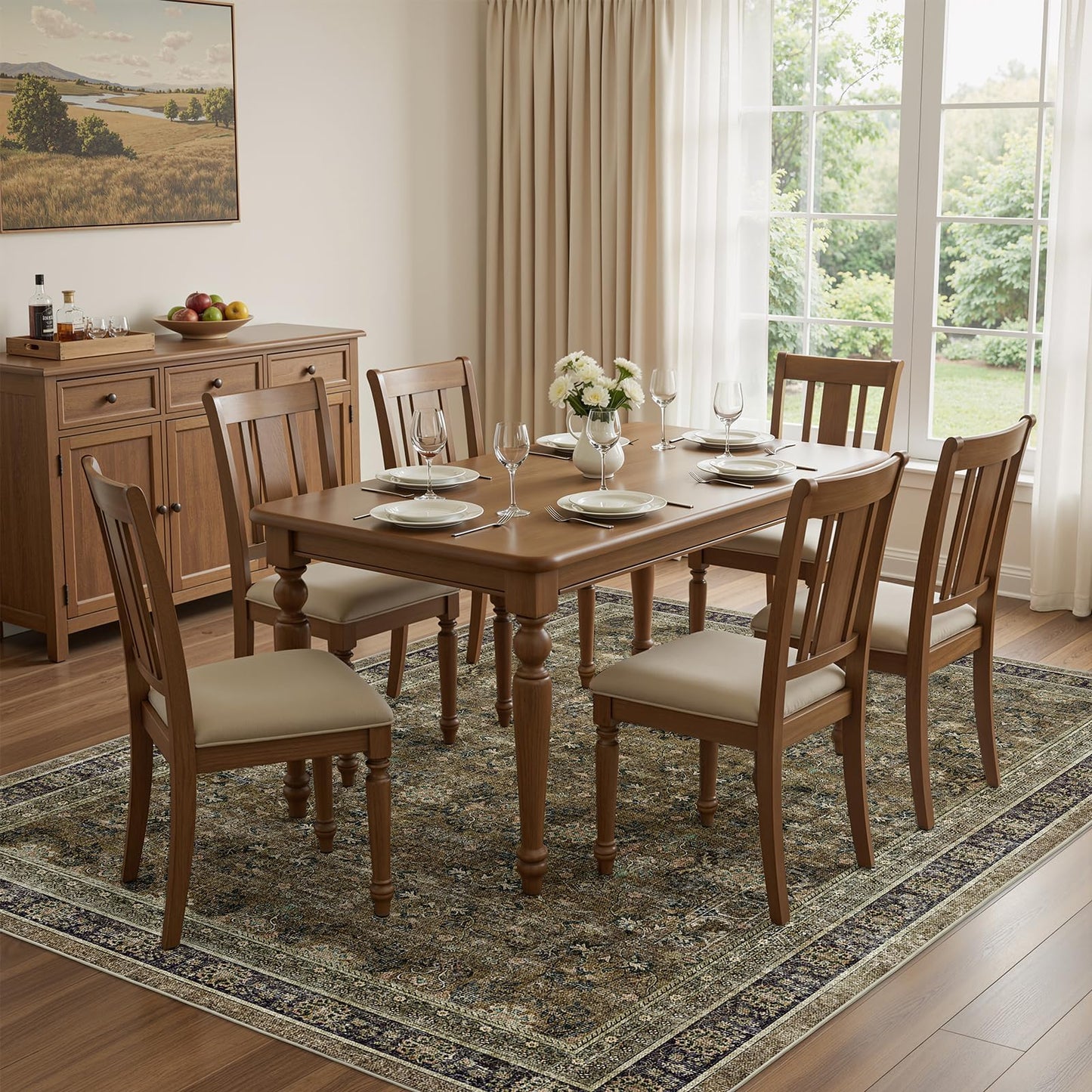 WITSHOCK 7x9 Area Rugs for Living Room: Boho Modern Dark Vintage Traditional Distressed, Washable Low Pile Non-Slip Carpet for Dining Room Bedroom Nursery Kids Playroom, Brown Olive Green