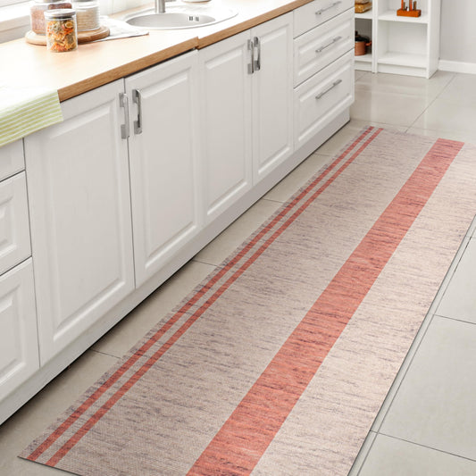 JONATHAN Y Machine Washable Ivory/Peach Runner Rug 2X8 ft, Raita Modern Distressed Stripe for Living Room, Bedroom, Kitchen, Office, Easy-Cleaning, High Traffic, Pet-Friendly, Non-Shedding WSH116A-28