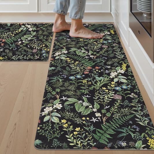 SHACOS Botanical Kitchen Rugs Set of 2, 17x27.5+17x47 inch