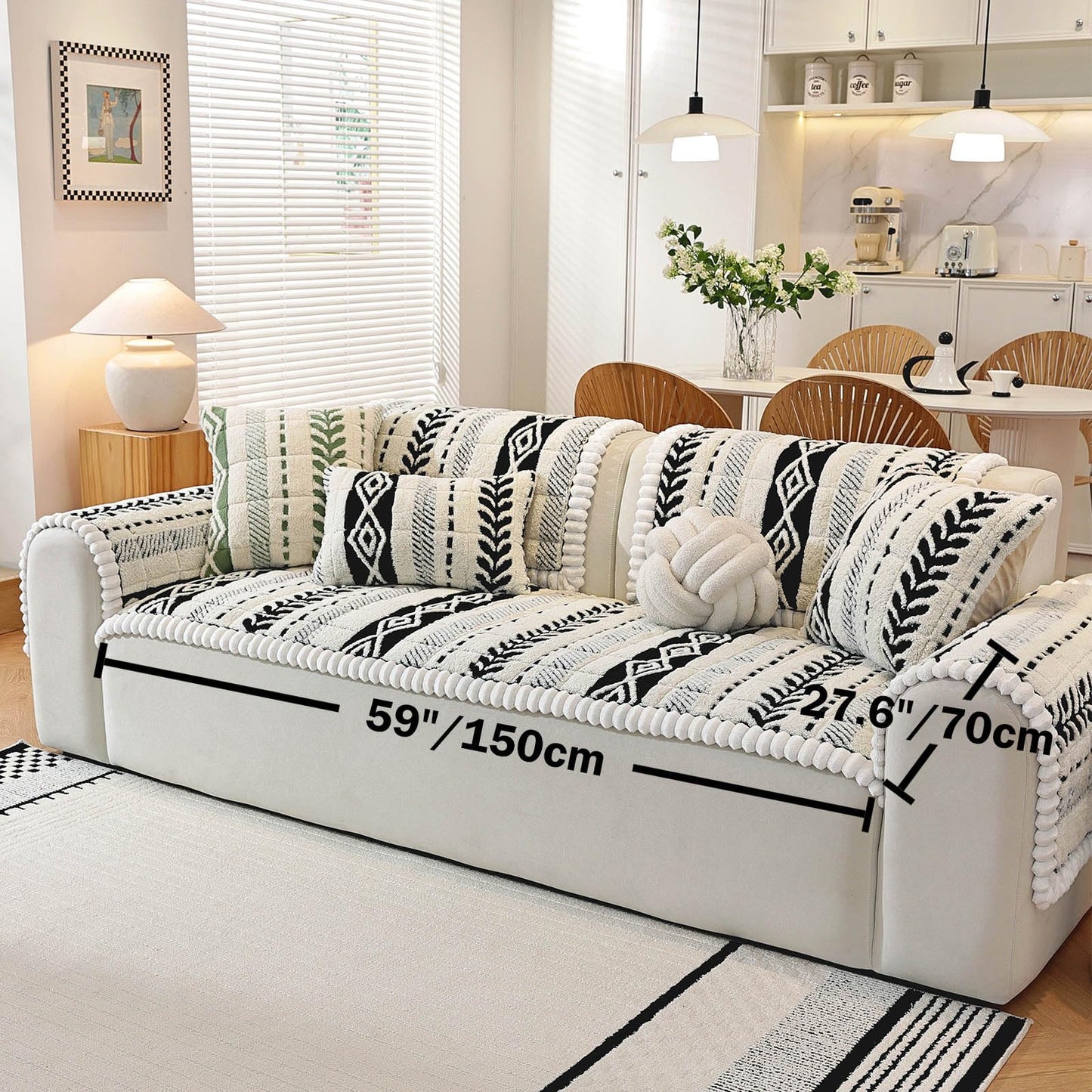 XFEXM Couch Cover for Dogs, Washable Non-Slip Boho Geometric Pet Sofa Protector, Soft Sofa Slipcovers Cushion Protector for Dogs and Cats. (Black, 27.6" x 59.06" x 1.5")