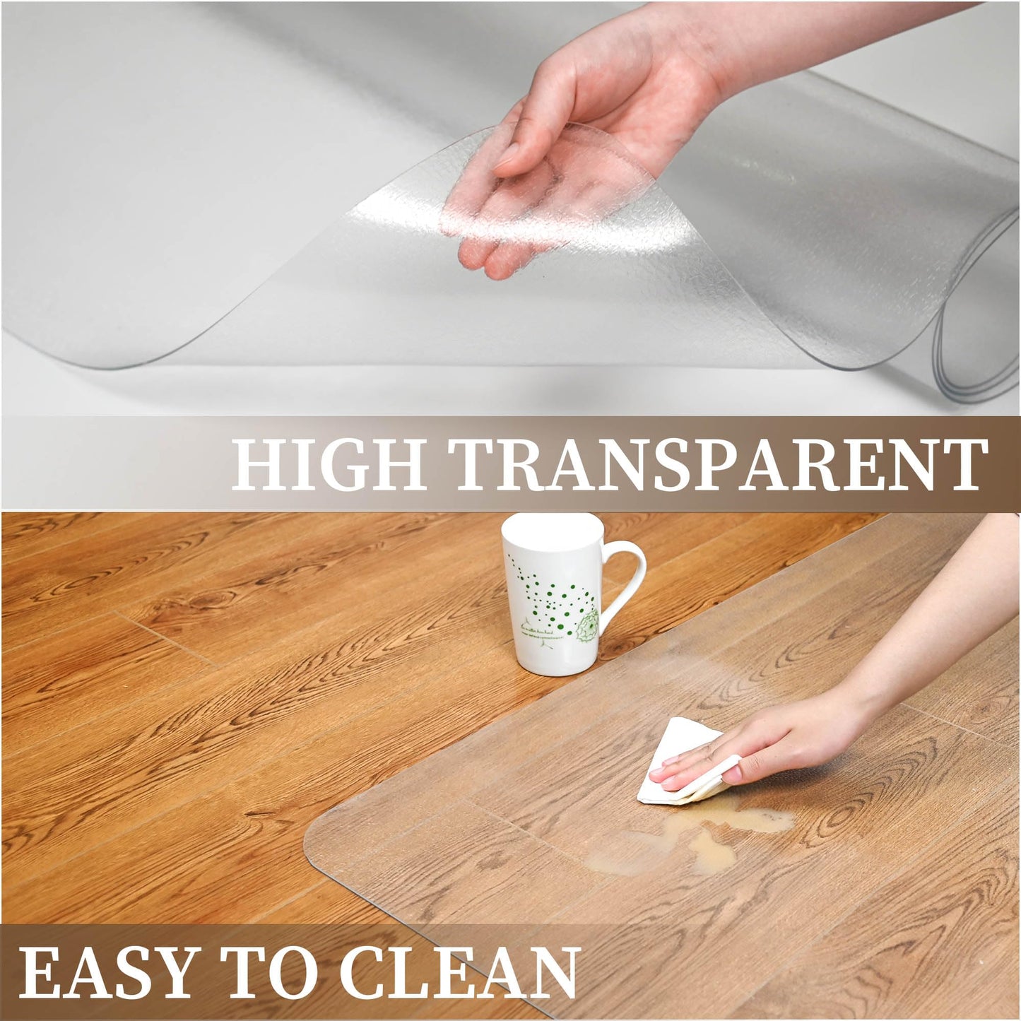 Naturei Office Chair Mat for Hard Floors, 35” x 55” Large Floor Protector Mats, Easy Rolling Desk Chair Mat for Hardwood, Clear, Easy to Clean (Rectangle)