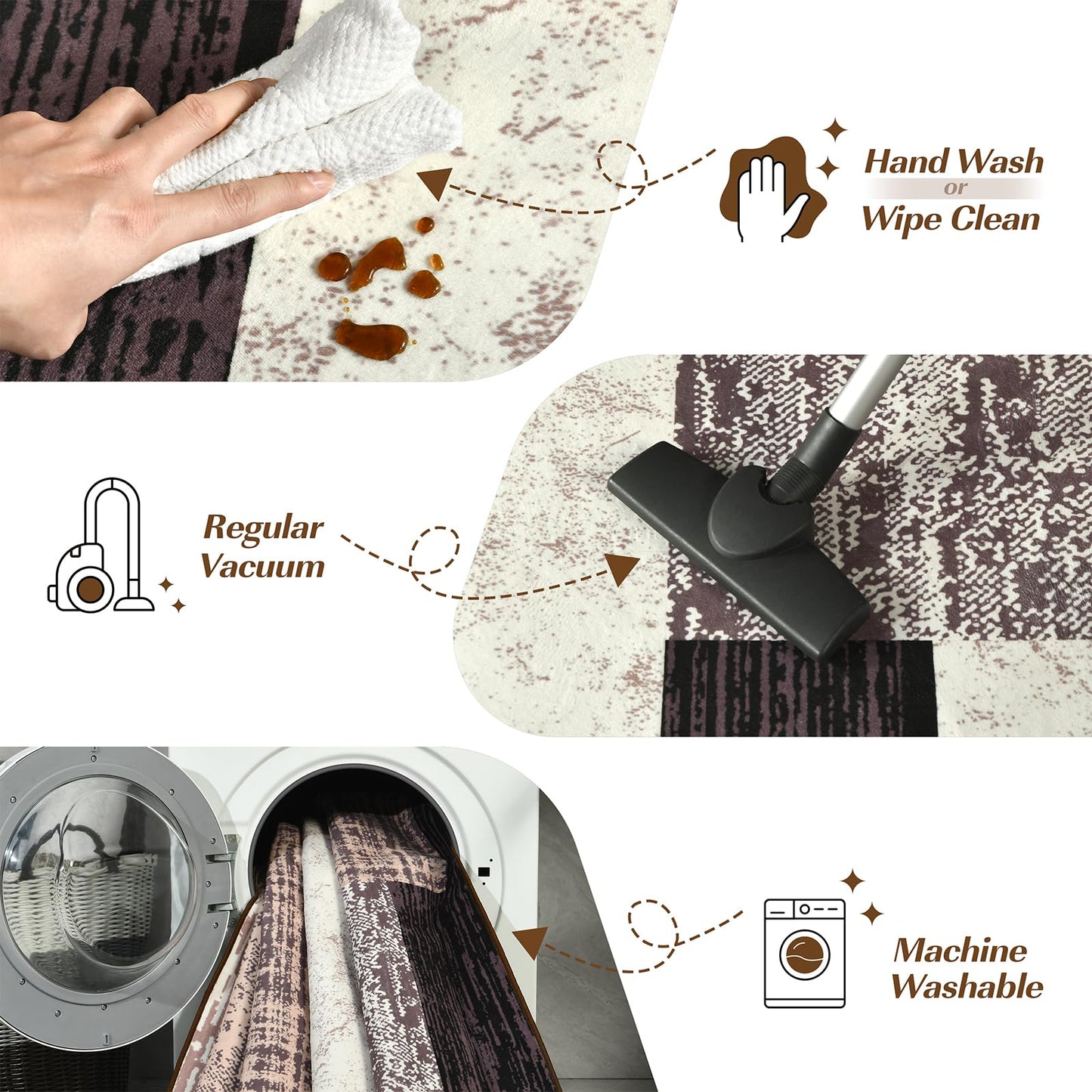 Large Area Rugs,Modern Geometric Patchwork Floor Decor for Bedroom Aesthetic Carpet, Rockwood Collection, Indoor Rugs for Living Room Dining Room Nursery Office Machine Washable Rug, 4x6 Ft Chocolate