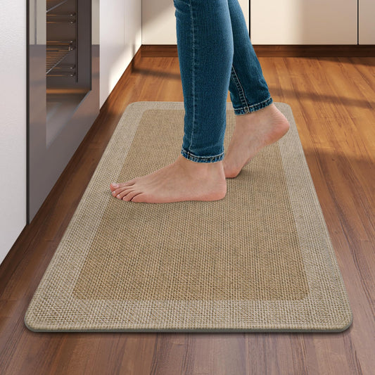 Quqei Kitchen Mat Non Slip, Washable Kitchen Rugs, Absorbent Kitchen Mats for Floor, Rubber Backing Soft Standing Floor Mat Runner Rug for Front of Sink, Easy to Clean and Maintain, Brown 17"x30"