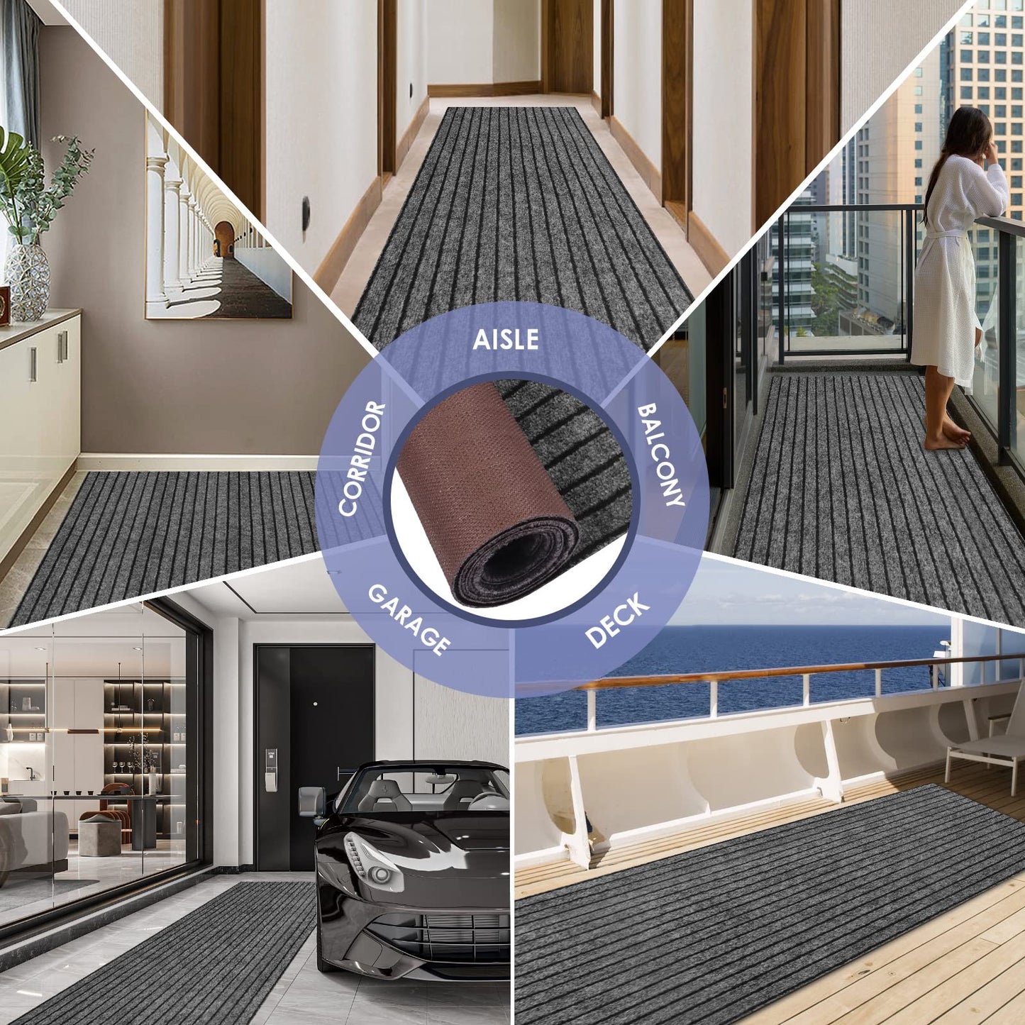 FREADEM Runner Rugs for Hallways, 2FT x 6FT Non Slip Kitchen Area Rug Entryway Runner Laundry Room Rug, 2-82 FT Indoor Outdoor Carpet Runners with Rubber Backing, Grey Stripe