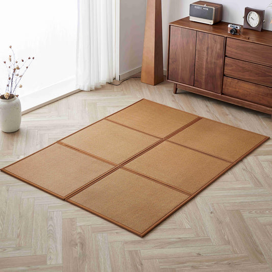 KITBRHOME Natural Rattan Floor Foldable Tatami Mat,Queen, 79" x 59" x 0.5"