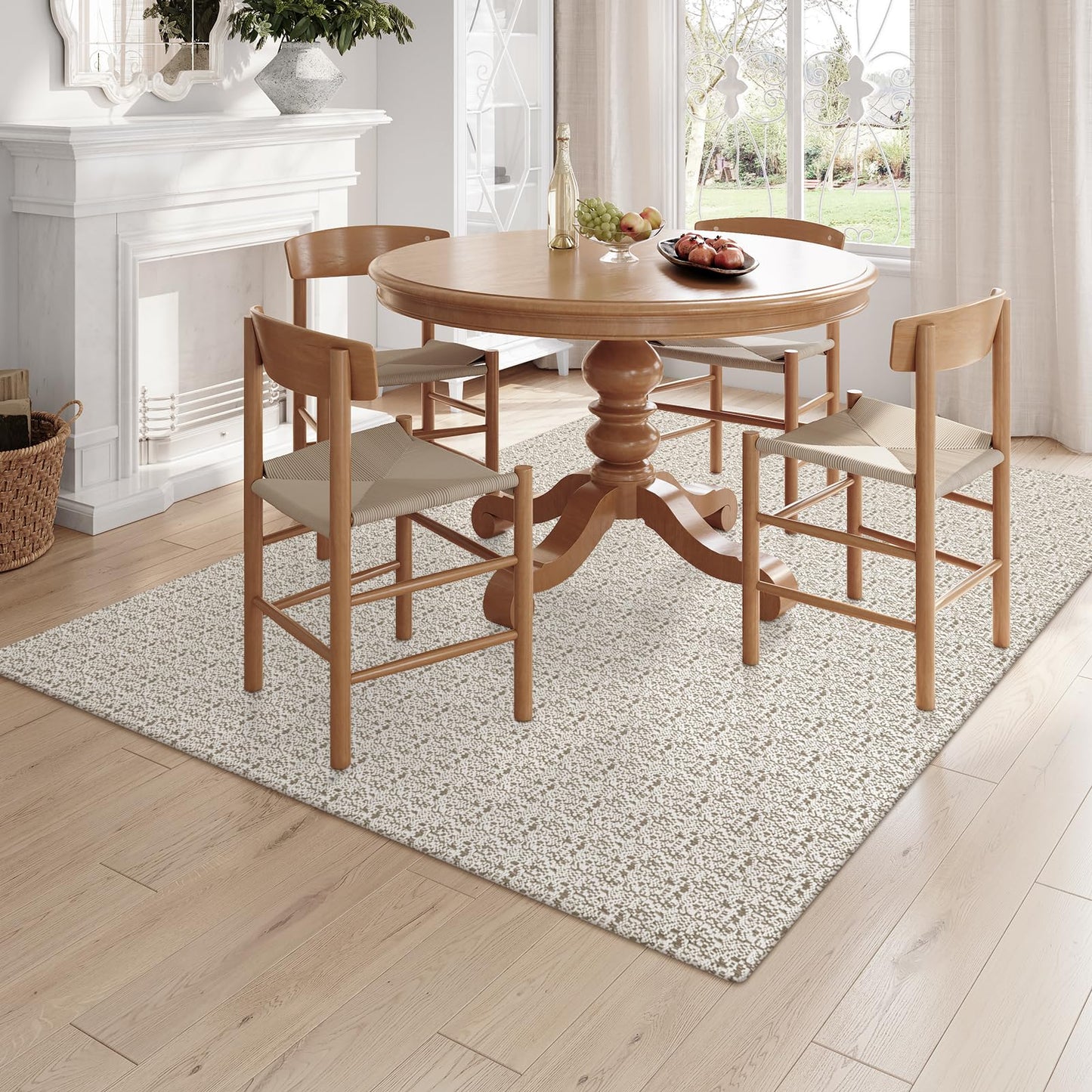 Collive Area Rugs 4x6, Farmhouse Machine Washable Living Room Rug Boho Woven Cotton Bedroom Rugs, Tan Modern Dining Room Rug Non Slip Indoor Carpet for Nursery Bedside Entryway Office