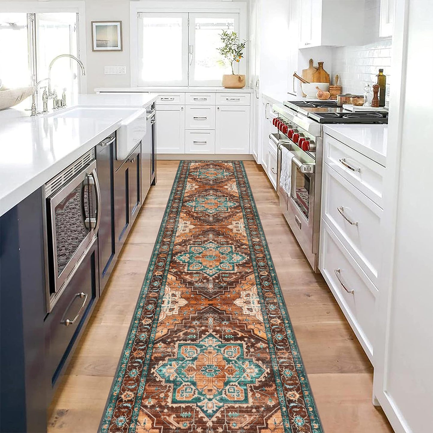 Pauwer Farmhouse Vintage Medallion Area Rug - 2x10, Soft Washable Kitchen Rug, Non Slip Floor Runner for Entryway, Laundry