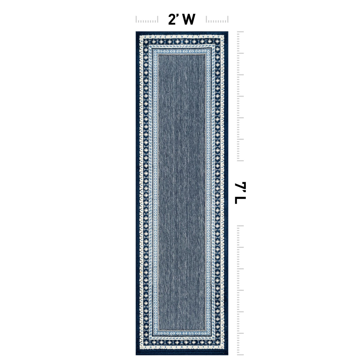 Rugshop Indoor/Outdoor High-Low Textured Runner Rug, Coastal Border, Easy-Clean Patio Rug for Porch Deck Balcony 2' x 7' Navy