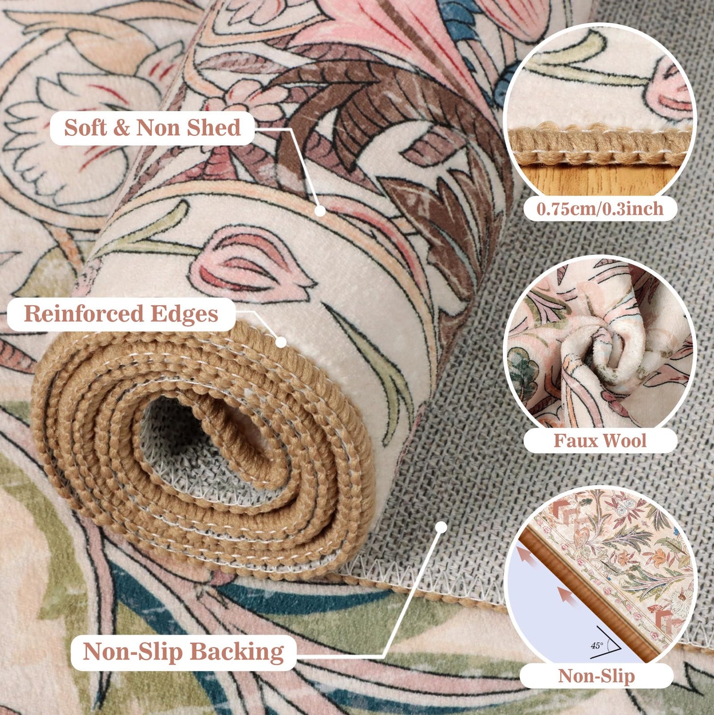 nesrt Jungle Runner Rug for Hallway 2x10Ft, Non Slip Washable Long Bird Kitchen Runner Rugs, Soft Boho Floral Forest Floor Jungle Carpets for Hall Entryway Laundry Bedroom Farmhouse Decor (Pink)