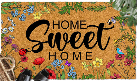 WutePade Home Sweet Home Faux Coir Doormat 23.6"x15.7" Low Profile Rugs for Entryway Indoor Doormat Door Mat, Easter Door Mat Outdoor Dirt Out Mud Room Rug