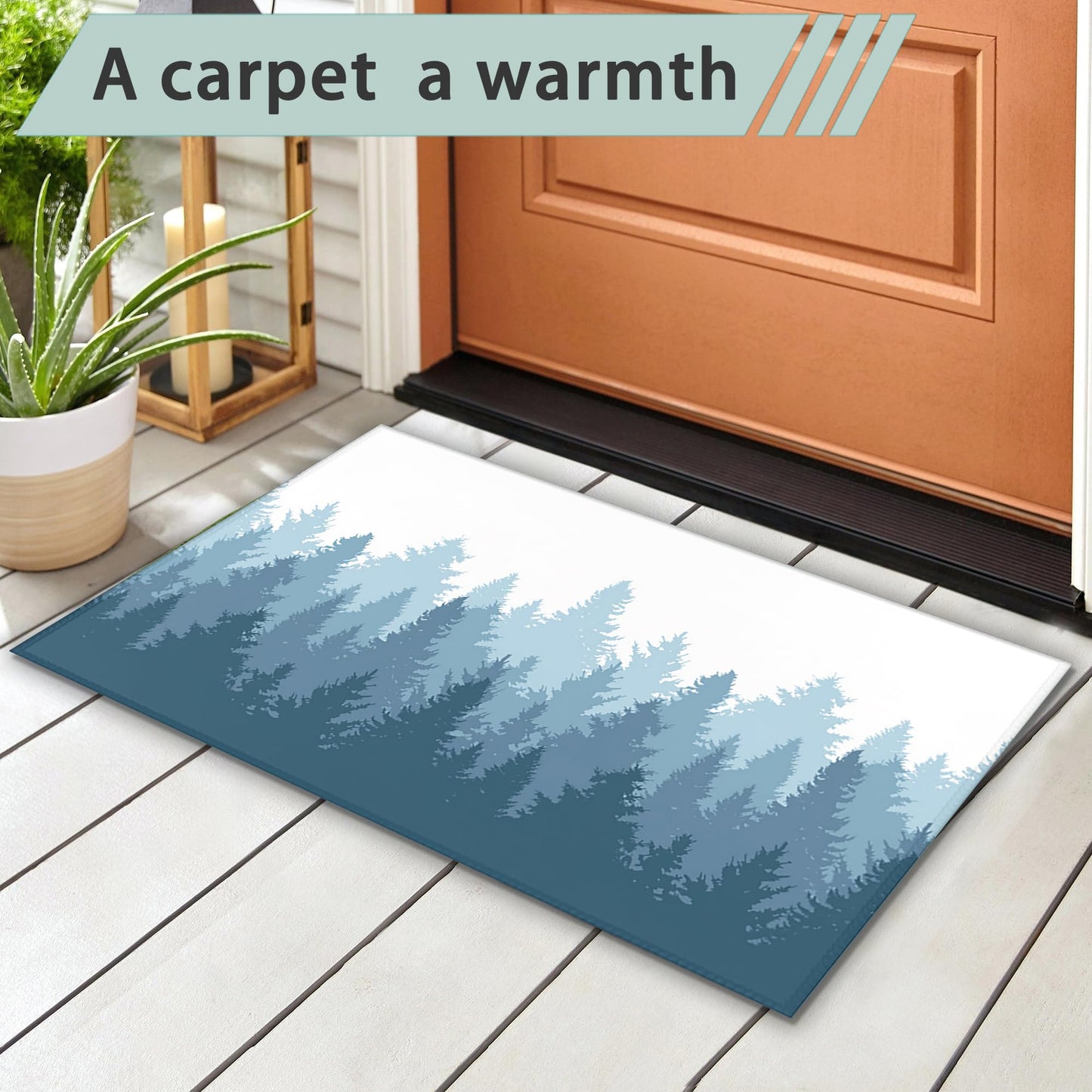IGPPDO Mystery Winter Forest Welcome Mat, 17" x 30", Non-Slip, Water-Resistant, Polyester, Forest Theme, Medium Pile, Machine Washable, Rectangular, Both Indoor & Outdoor