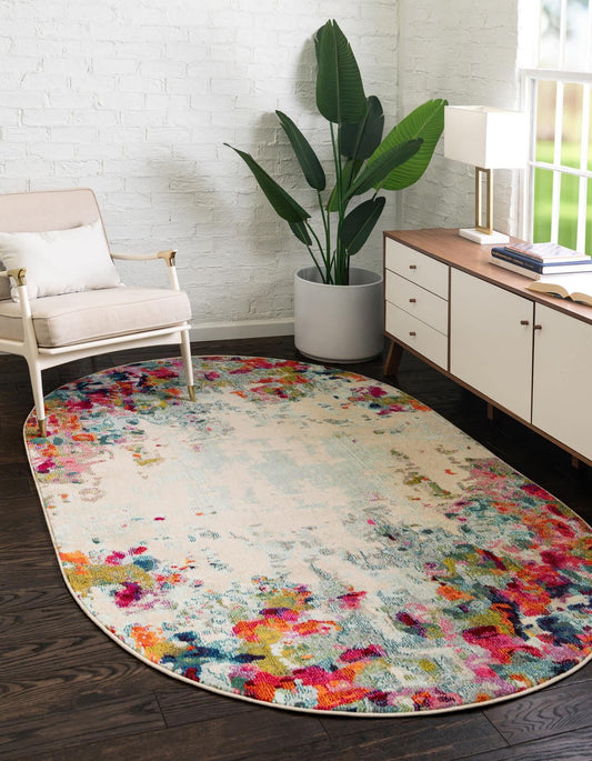 Unique Loom Chromatic Collection Modern Colorful & Vibrant Abstract Area Rug for Any Home Décor (3' 3 x 5' 3 Oval, Multi/Beige)