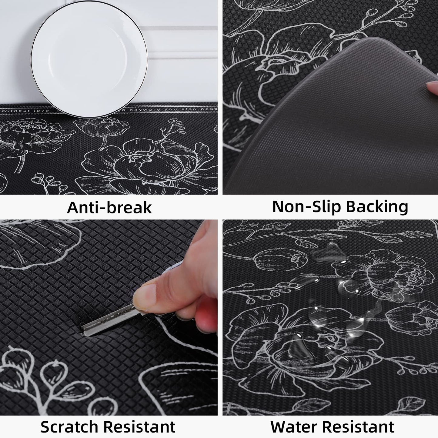 ROTTOGOON Kitchen Floor Mat Set of 2, Cushioned Anti Fatigue Kitchen Mat 17.3"x47"+17.3"x29", Non-Slip Waterproof Kitchen Rug, Premium PVC Comfort Kitchen Mats and Rugs for Office, Home, Laundry