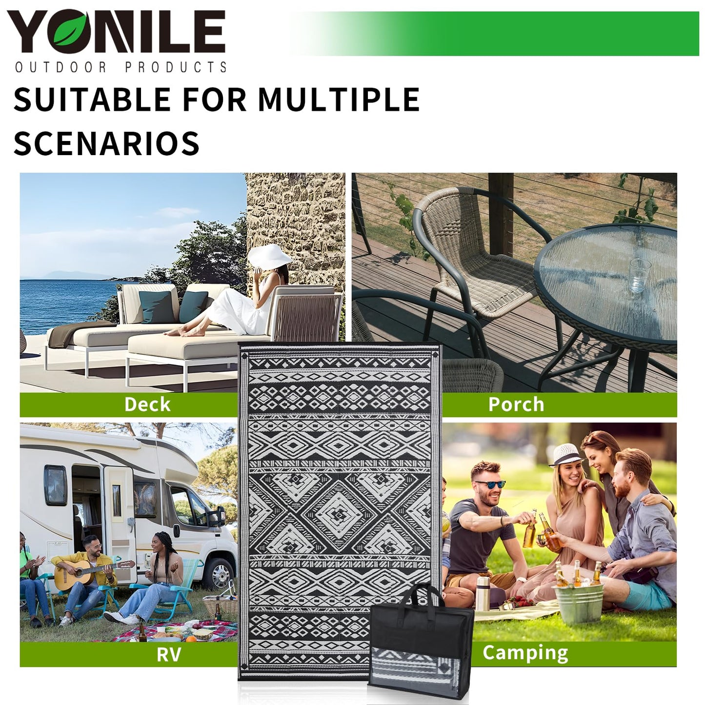 YONILE Outdoor Rug 5x8 ft Waterproof, Reversible Outdoor Plastic Straw Rug for Patios Clearance, Outdoor Area Rug Carpet RV Mat for Camping Backyard Deck Porch