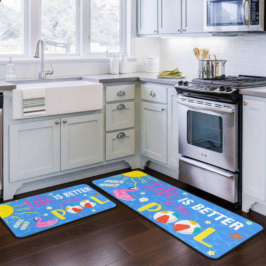 flippana Summer Kitchen Rugs and Mats for Floor, Summer Decorations for Home, 2 Pcs Non-Slip Backing Life is Better at The Pool Mat Rug Sets with Runner 17"x47.2"+17"x30"