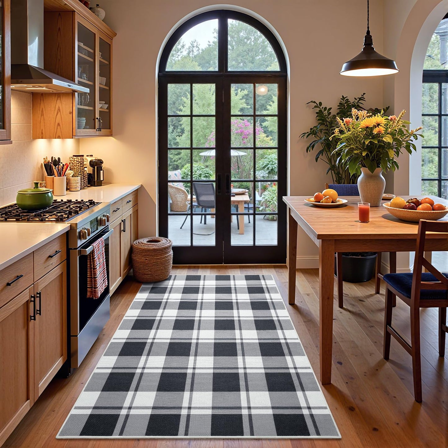 AROGAN Checkered Jute 4x6 Area Rugs, Washable Outdoor Patio Rug for Living Room Entrance Indoor Outdoor Carpet, Farmhouse Design Neutral Geometric Rugs for Front Porch Mat Dining Room