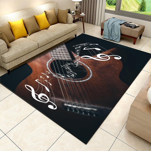 Guitar Print Indoor Rug, 5x7ft, Music Instrument Guitar Floor Rugs, Soft Durable Fade Resistant Machine Washable Carpet, with Non Slip Backing Non Slip Rugs for Family Living Room