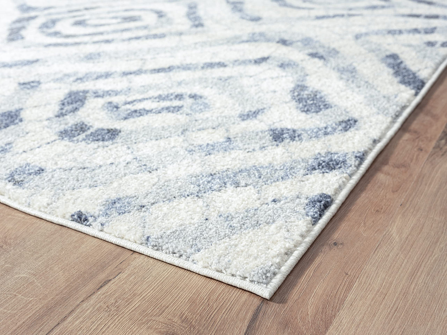 Abani Geometric Blue & Ivory Mosaic Design 4' x 6' Area Rug - No-Shed Premium Contemporary Style Bedroom Rug Rugs