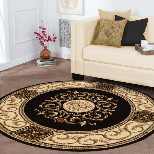 Superior Indoor Area Rug, Jute Backing, Plush Floral Rugs for Entryway, Living Room, Kitchen Floors, Bedroom, Office Floor Cover, Medallion Rugs, Elegant Medallion Collection, 5' Round, Coffee
