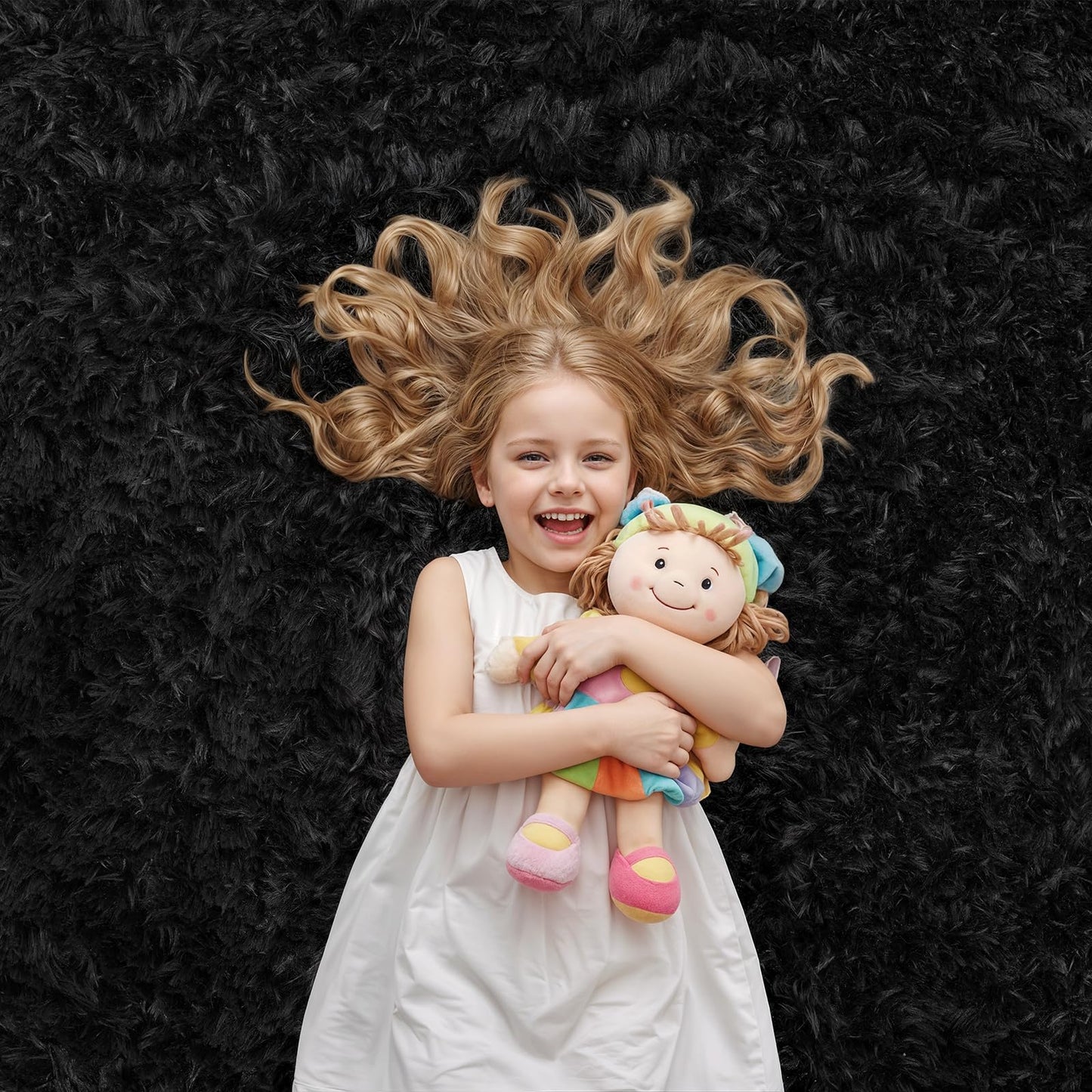 Area Rugs 9x12 Living Room Bedroom: Soft Fluffy Shag Rugs Upgrade Non-Slip High Pile Carpet Large Fuzzy Plush Indoor Floor Shaggy Carpets for Nursery Kid Playroom Office Dorms Home Decor Black