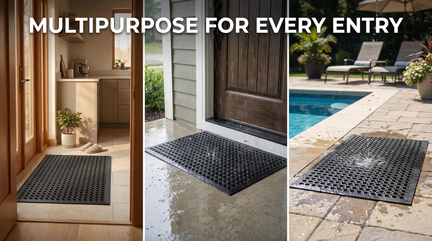 Lovinland Large Rubber Doormat for Outside - 60 x 35 Heavy Duty Outdoor Drainage Mat with Holes - Anti Slip Floor Mat for Commercial Kitchen, Pool, Restaurant, Garage, Bar, Entrance, Wet Area, Garden