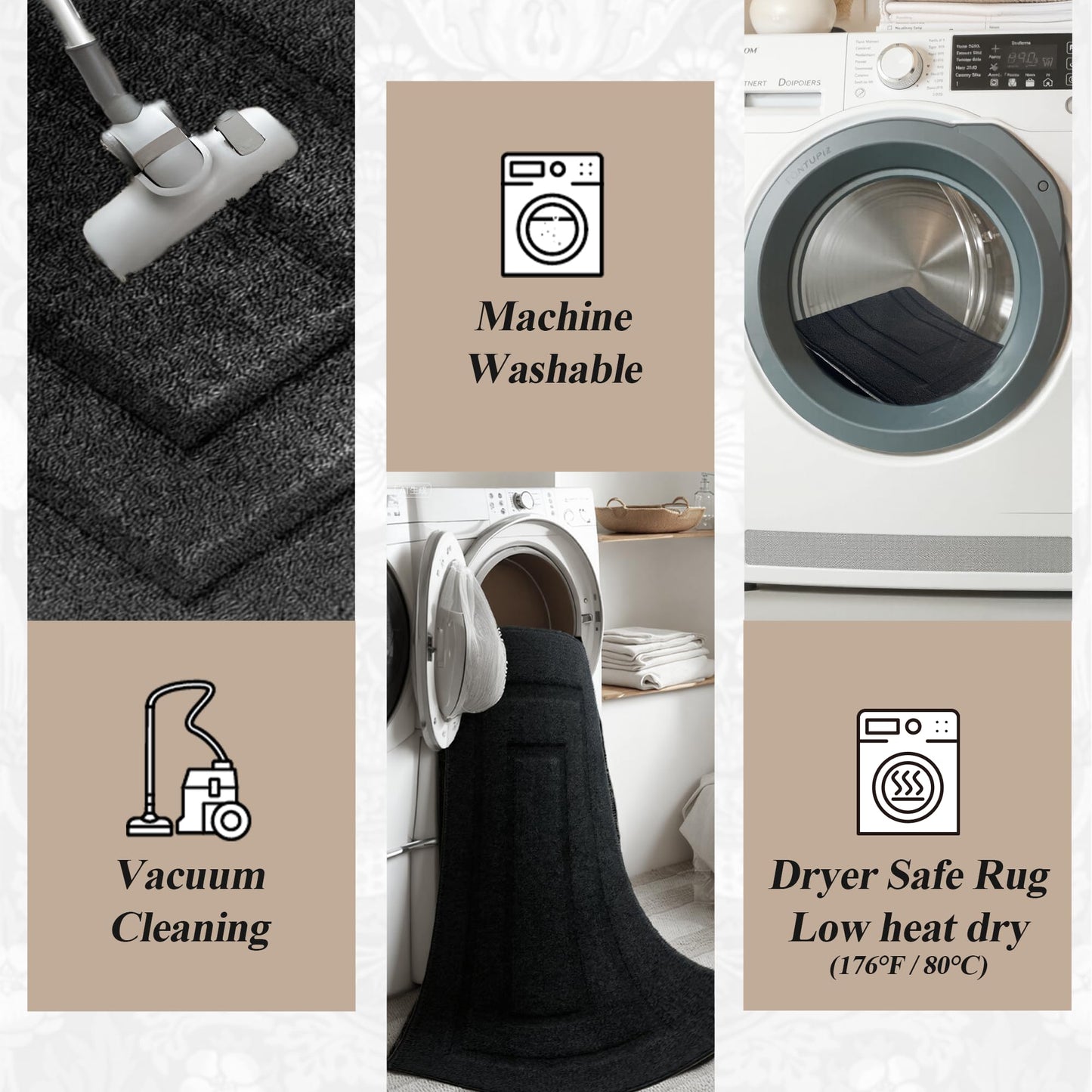 3x5 Washable Runner Rug for Hallway, Non Slip Low-Pile Kitchen Rug, Durable Soft Floor Carpet Runners for Entryway, Bedroom, Bathroom, Laundry Room, Solid Black