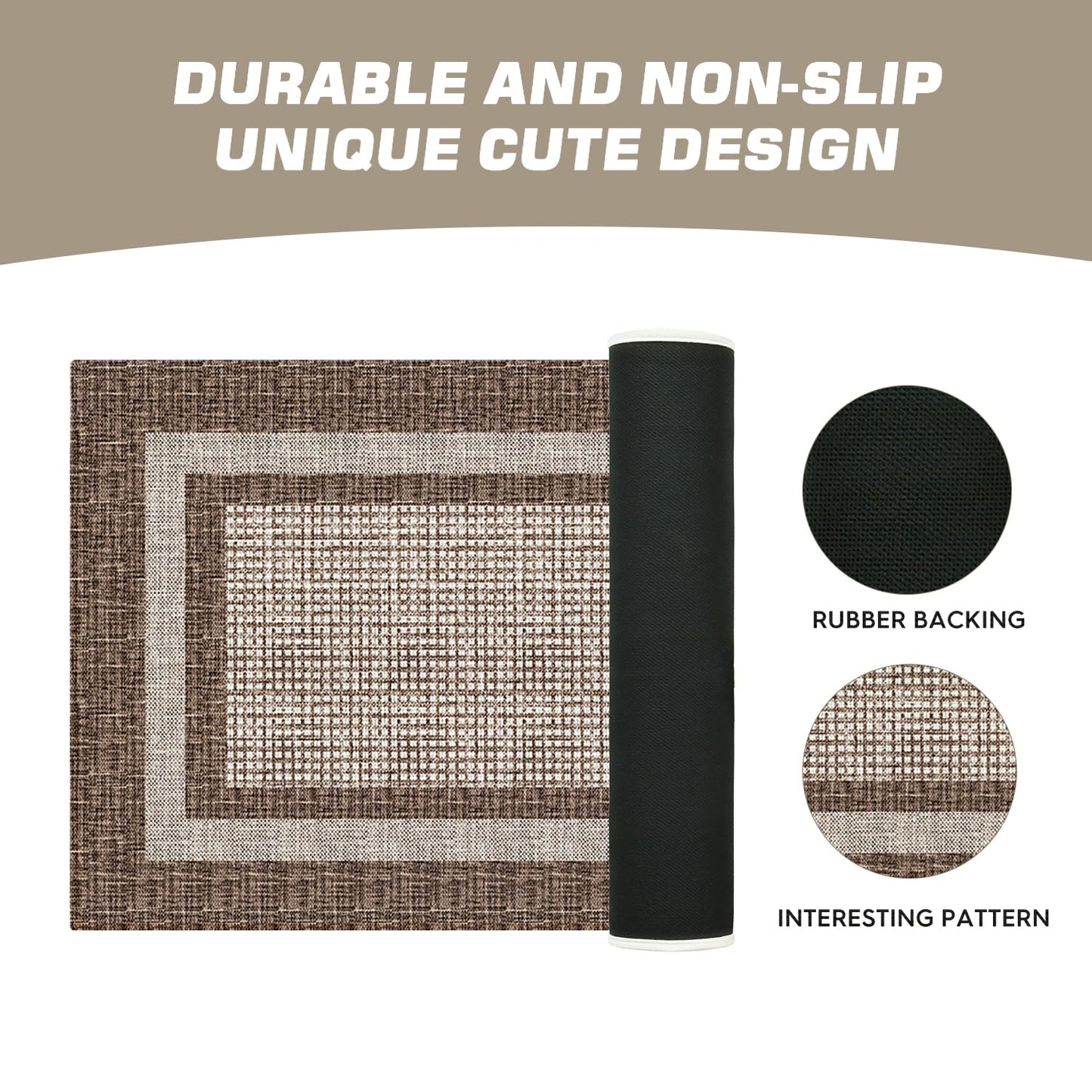 Artoid Mode Brown Rectangle Plaid Washable Doormat, Seasonal Decor Non Slip Low-Profile Absorbent Natural Rubber Back Door Mat 17x47 Inch