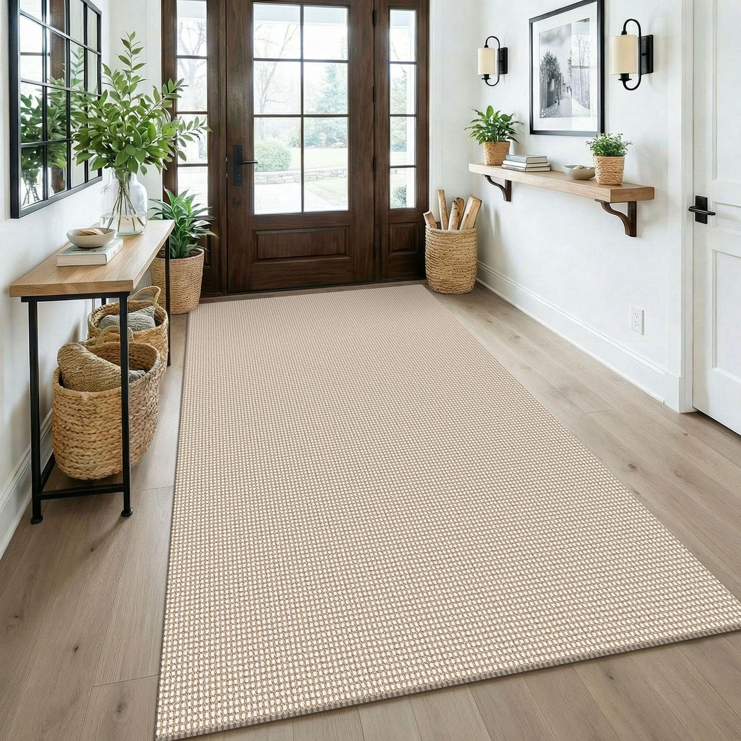 KOZYFLY Washable Area Rug 4x6 ft Non Slip Rubber Backed Living Room Rugs Braided Woven Cotton Kitchen Rugs Indoor Outdoor Entryway Rug for Dining Living Room Bedroom, Ivory/Camel/Brown