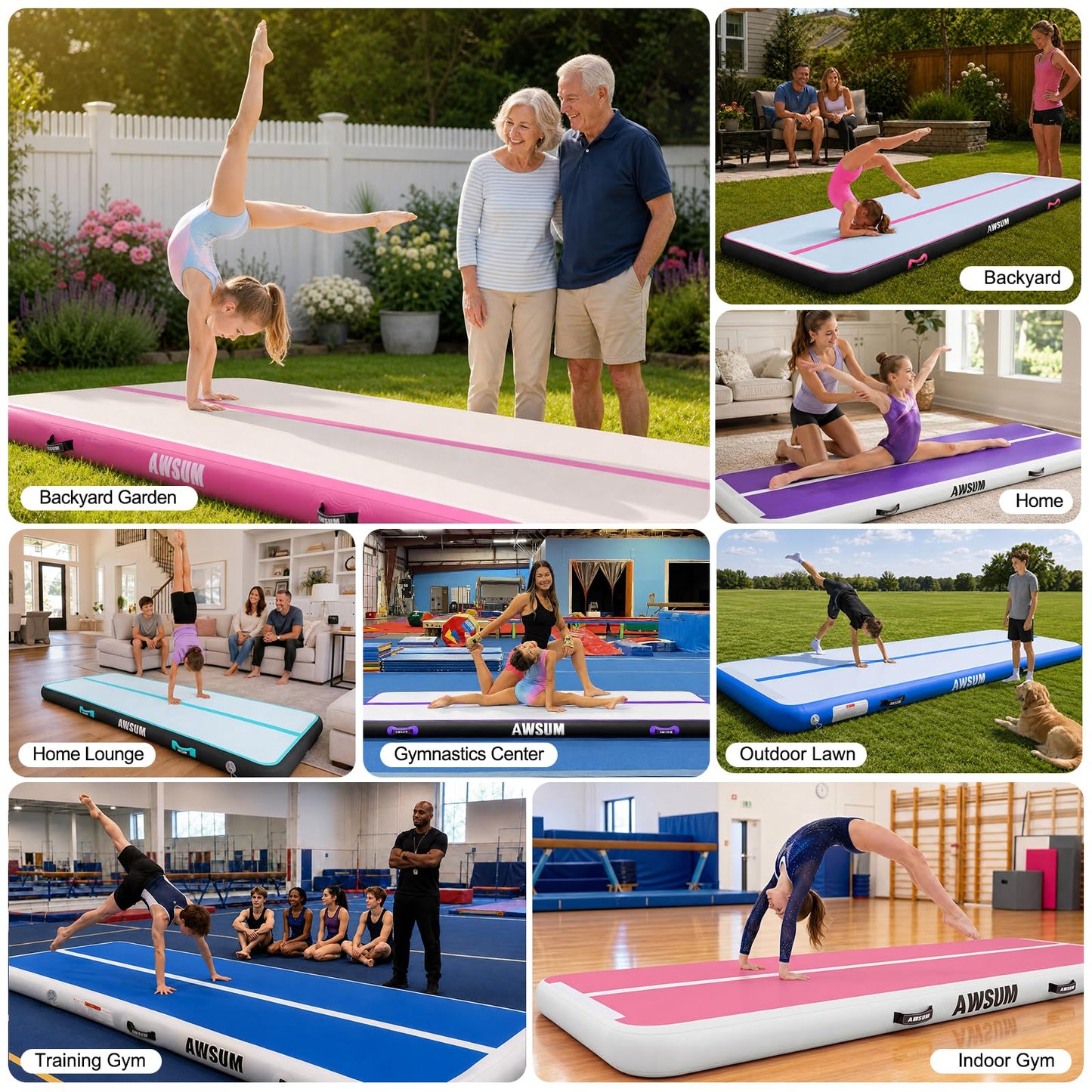 AWSUM Air Gymnastics Mat 10ft/13ft/16ft/20ft/23ft Inflatable Tumble Track mats 4/8 inches Thick tumbling mat with Electric Pump for Home/Gym