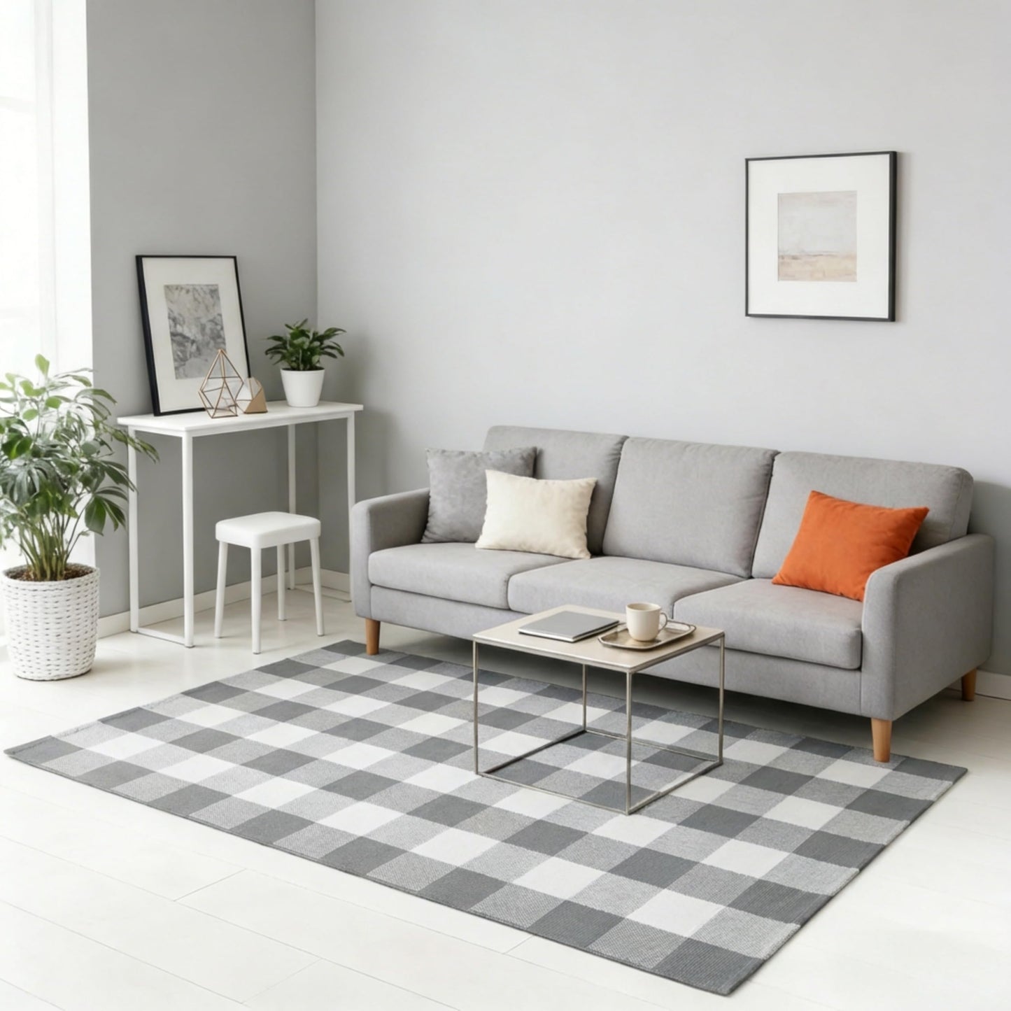 SKYPEA Gray and White Buffalo Plaid Rug 3' x 5', Washable Farmhouse Non-Slip Checkered Doormat, Indoor Outdoor Floor Mat for Living Room, Bedroom, Entryway, Kitchen, Laundry Room, Patio, Porch