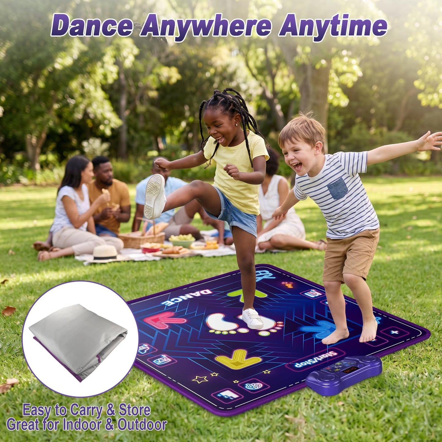 KAKTIN Dance Mat Toys for Kids, Dance Mats with LED Light & Wireless Bluetooth, Music Dance Toy with 5 Modes Game 3 Speeds, Birthday Xmas Gifts for 3-12 Year Old Girls Boys