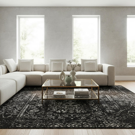 nuLOOM Arlena Vintage Traditional Area Rug - 4x6 Area Rug Modern/Contemporary Black/Grey Rugs for Living Room Bedroom Dining Room Kitchen