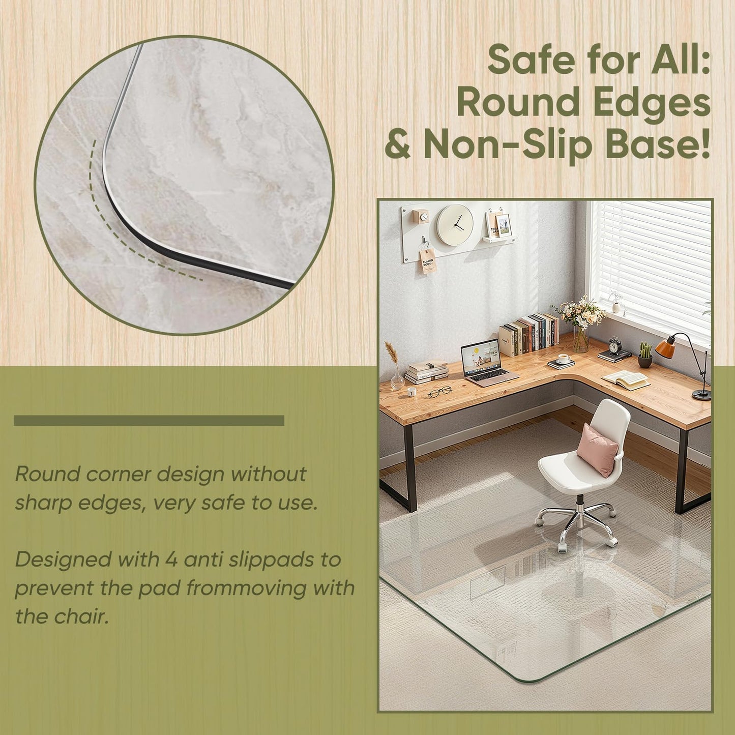 Furnbar 45" x 60" Office Chair Mat for Carpet, Tempered Glass Chair Mat with Rounded Corners and Polished Edges, Desk Floor Mat for Carpet, Hardwood Floor, Office