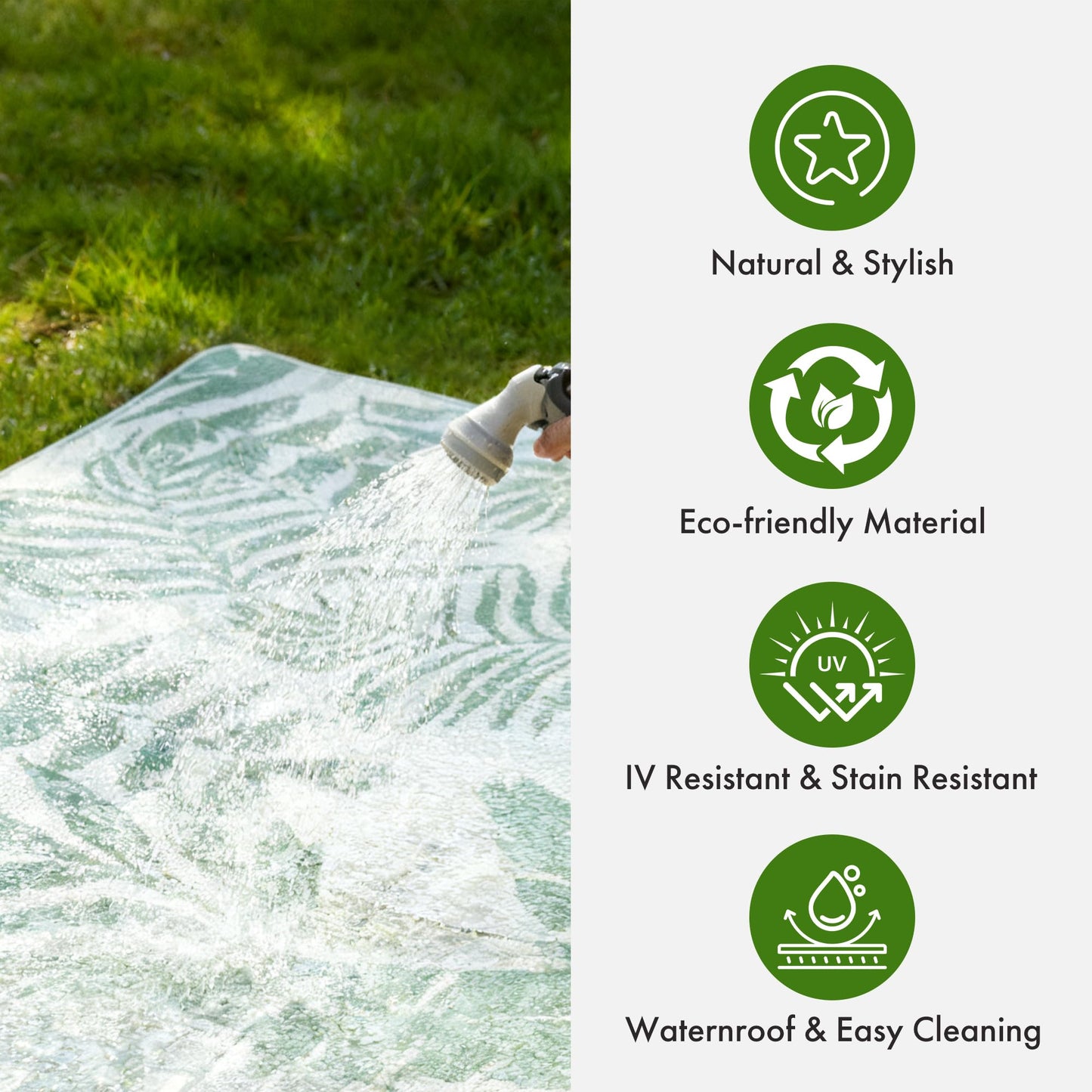 olofable ‌Reversible Waterproof Outdoor Rug – Lightweight UV-Resistant Rug for Patio, Camping & Beach (Green Fern Leaves, 5' x 8' (Rectangular))