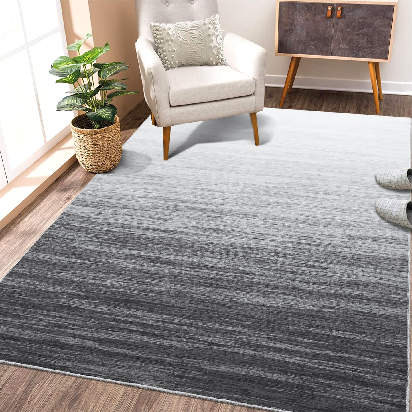 GarveeHome 8x10 Rug Modern Living Room Rug Grey Rug Ombre Washable Rug for Bedroom Non-Slip Low Pile Abstract Rug Non-Shedding Foldable Thin Throw Rugs for Kids Room Nursery Home Office Dorm Grey
