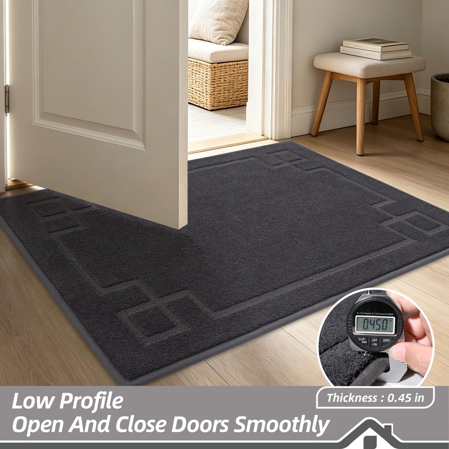 BEQHAUSE Door Mat 20" x 32", Non-Slip Door Mats Indoor Entryway Rugs Washable Low-Profile Absorbent and Stain Resist Floor Mats, Dog Door Mat for Front Back Door, Mud Wet Shoes & Paws, Dark Grey