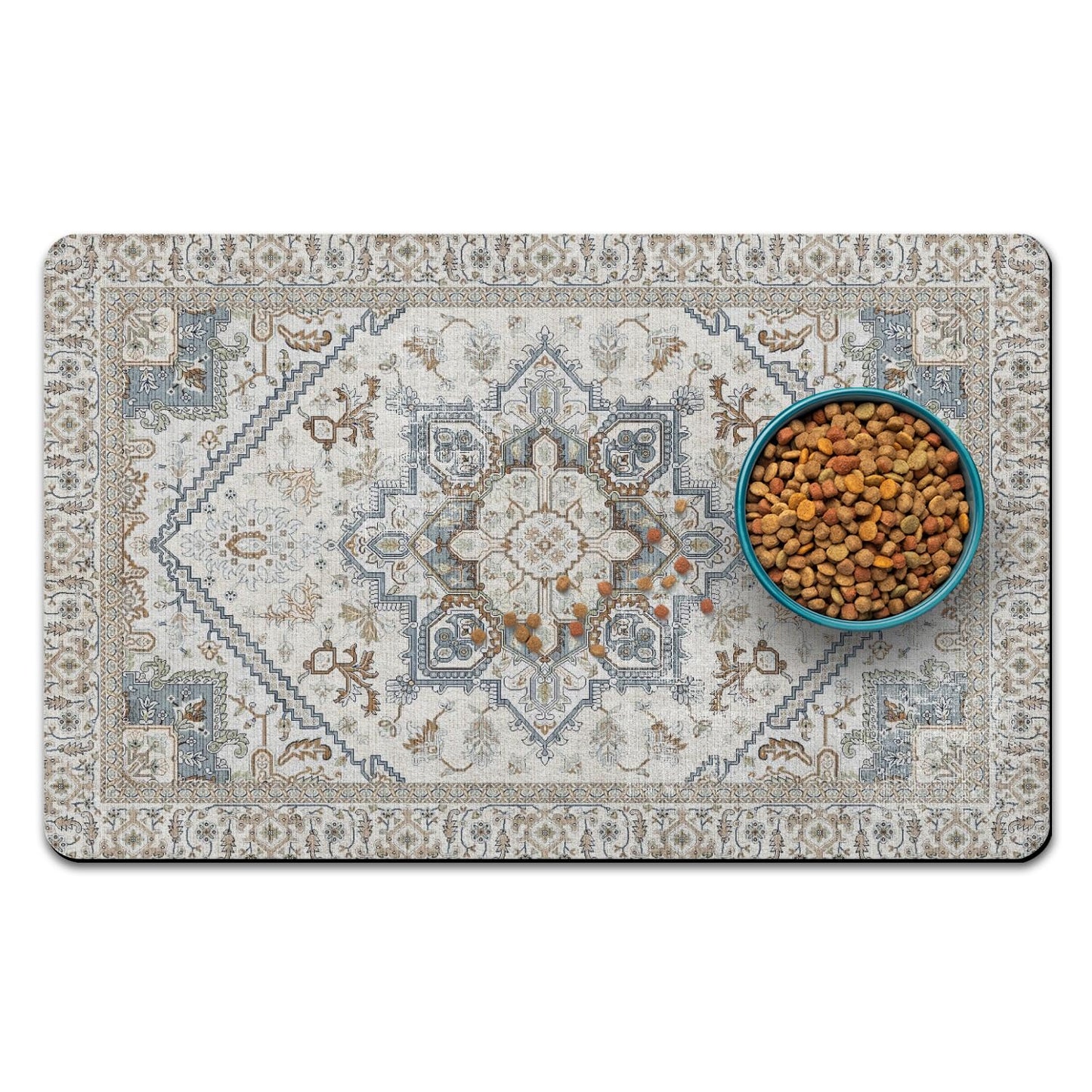 Dog Food Mats for Floors, Absorbent and Quick-Drying Pet Cat Food Mat,Anti-Fouling and Easy-to-Clean Pet Feeding Mat,Dog Bowl Mat for Messy Drinking Water Bowls.12 x20, Bohemia Style