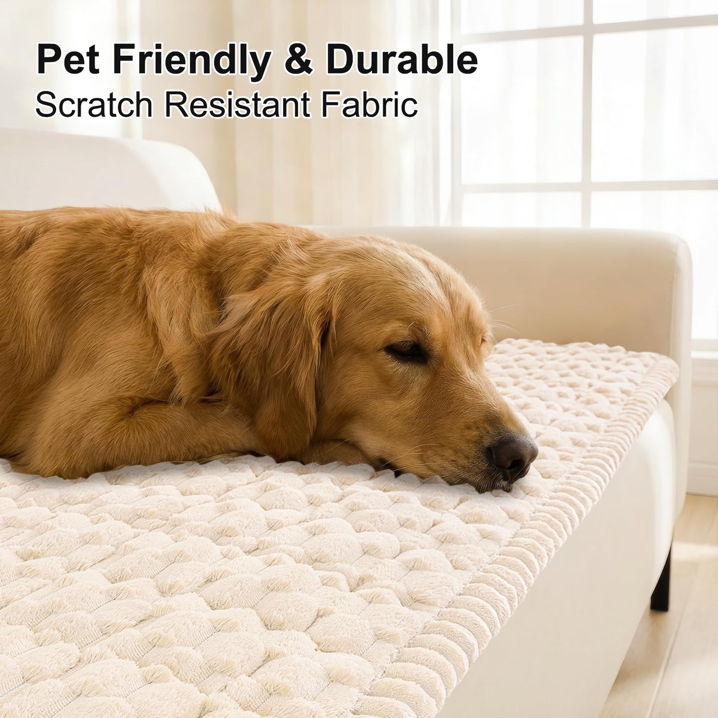 Smiry Non Slip Couch Covers for Dogs, Scratch Resistant Pet Sofa Protector, Machine Washable Soft Fuzzy Thick Furniture Cover for Sofa Loveseat Sectional Large Dogs (Cream, 27.6" x 59")